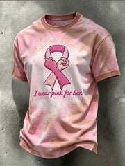 T-shirt décontracté à manches courtes pour homme, motif «Je porte du rose pour elle»
