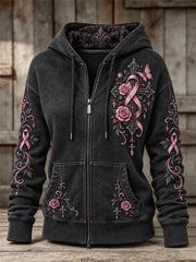 Femmes Vintage Rose Ruban Gothique Croix & Papillons Roses Imprimé Floral Full Zip Hoodie