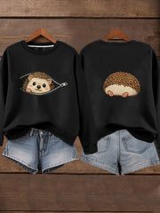 Sweat-shirt à imprimé hérisson mignon pour femme