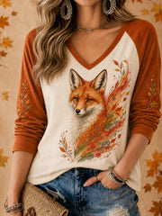 Fall Fox Print Casual T-shirt à manches longues pour femmes