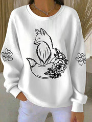Sweat-shirt décontracté à imprimé renard pour femme