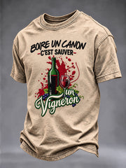 T-shirt imprimé pour homme «Boire un canon, c’est sauver un vigneron»