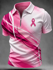 Chemise à fermeture éclair imprimée pour hommes, sensibilisation au cancer du sein