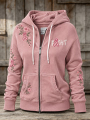 Rose Rose des femmes et la charité rose ruban Motif Design Casual Zip-Up Hoodie