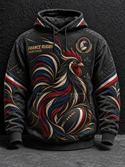 Sweat à capuche oversize à épaules tombantes pour homme, imprimé France Rugby, avec poches