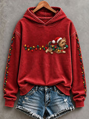 Femmes Lumières de Noël Yorkshire Terrier Imprimer Sweatshirt Régulier