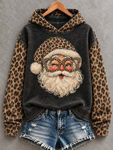 Sweat à capuche décontracté à imprimé léopard Père Noël pour femmes