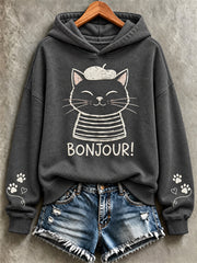 Sweat-shirt mignon à imprimé chat pour femme
