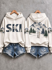 Sweat à capuche décontracté imprimé ski pour femme
