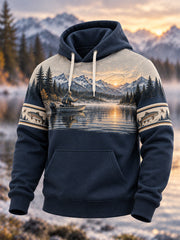 Sweat à capuche surdimensionné pour hommes Vintage Wilderness Fishing Print avec poches