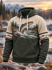 Sweat à capuche surdimensionné à épaules tombantes pour homme, style vintage, motif pêche en pleine nature, avec poches