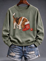 Sweat-shirt drôle à imprimé chien de Noël pour femmes