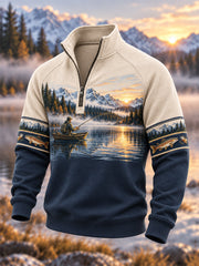 Sweat à capuche zippé Vintage Wilderness Fishing Print pour hommes