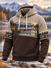 Sweat à capuche surdimensionné à épaules tombantes pour homme, style vintage, motif pêche en pleine nature, avec poches
