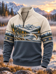 Sweat à capuche zippé vintage pour homme, motif pêche en pleine nature