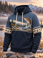 Sweat à capuche surdimensionné à épaules tombantes pour homme, style vintage, motif pêche en pleine nature, avec poches