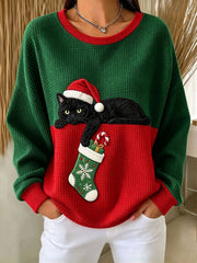 Sweat à capuche drôle de chat de Noël pour femmes