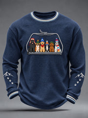 Ski Dog Print Waffle T-shirt à manches longues pour hommes