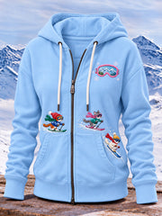Sweat à capuche à glissière Cute Cat Ski Graphic Femme