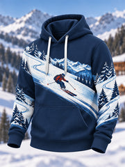 Sweat à capuche décontracté surdimensionné à épaules tombantes avec poches, pour les passionnés de ski masculins, prêt pour la saison de ski