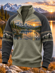 Sweat à capuche zippé vintage pour homme, motif pêche en pleine nature