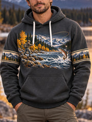 Sweat à capuche surdimensionné à épaules tombantes pour homme, style vintage, motif pêche en pleine nature, avec poches