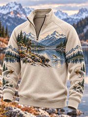 Sweat à capuche zippé vintage pour homme, motif pêche en pleine nature