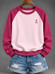 Sweat-shirt à manches raglan à motif de ruban de charité rose pour femme