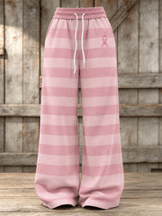 Pantalon de survêtement décontracté à motif de ruban de charité rose rayé et rose pour femme