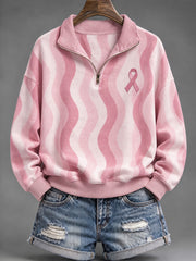 Weatshirt occasionnel rose de conception de bande ondulée de modèle de ruban de charité des femmes