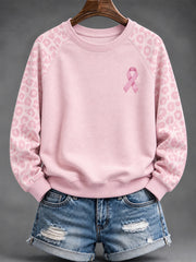 Femmes Rose Charité Ruban Motif Léopard Imprimer Conception Casual Sweatshirt