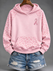 Sweat à capuche décontracté motif de ruban de charité rose pour femmes imprimé léopard