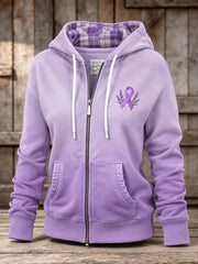 Les femmes Violet Charité Ruban Motif Gradient Design Casual Zip-Up Hoodie
