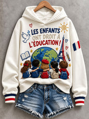 Sweat-shirt imprimé pour femme LES ENFANTS ONT DROIT À L'ÉDUCATION, coupe classique
