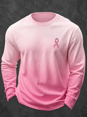 T-shirt décontracté à manches longues col rond Motif dégradé pour homme rose Charity Ribbon Design
