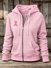 Les femmes de Charité Rose Ruban Motif Poule Conception Casual Zip-Up Hoodie