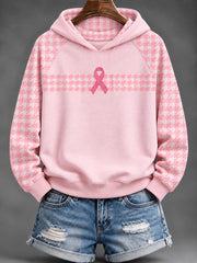 Motif de ruban de charité rose pour femmes Motif de pied de poule Design Casual Hoodie