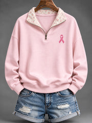 Motif de ruban de charité rose des femmes Tie-Dye Design Casual Half-Zip Sweatshirt