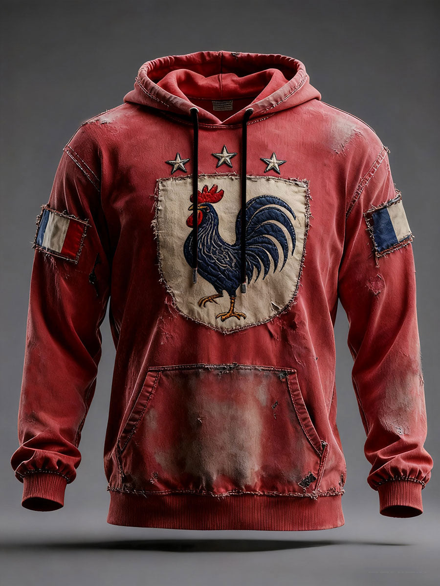 Chandail à capuchon surdimensionné avec poches Drapeau Français Le Coq Gaulois Homme