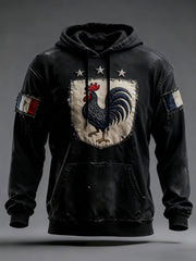 Chandail à capuchon surdimensionné avec poches Drapeau Français Le Coq Gaulois Homme
