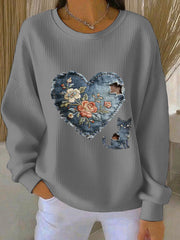 Patchwork Vintage de chat Imprimer Denim Patchwork Top des femmes