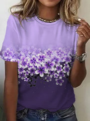 Women's Purple Flowers Print  Casual T-Shirt