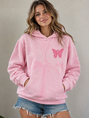 Sweat à Capuche Femme Rose Les Ailes de l’Espoir, Imprimé Recto Verso Papillon et Ruban Rose Ailé, Manches Longues, Sensibilisation au Cancer du Sein, motif animalier pour femme