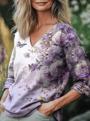 Women's Alzheimer's Print V-Neck Top 