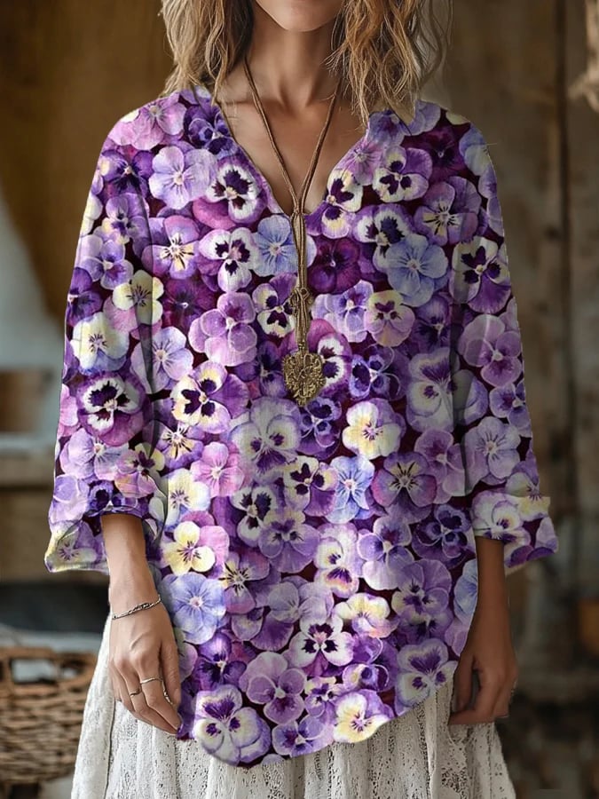 Women's Alzheimer's Print V-Neck Top 