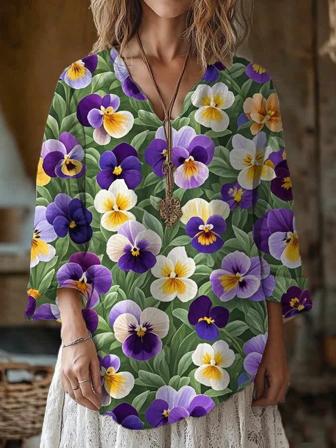 Women's Alzheimer's Print V-Neck Top 