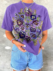 Women's Alzheimer's Awareness Floral Print T-Shirt