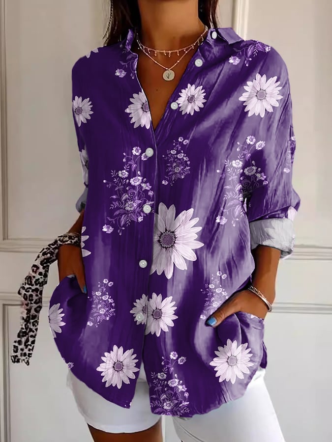 Women's Art Purple Floral Print Shirt 