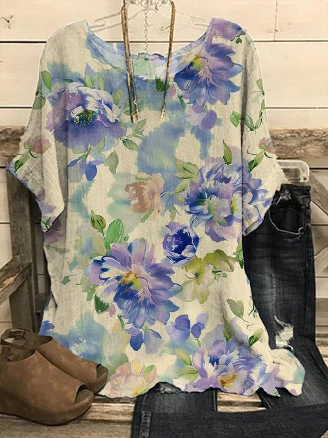 Women's Alzheimer's Disease Awareness Floral Print Casual Top 