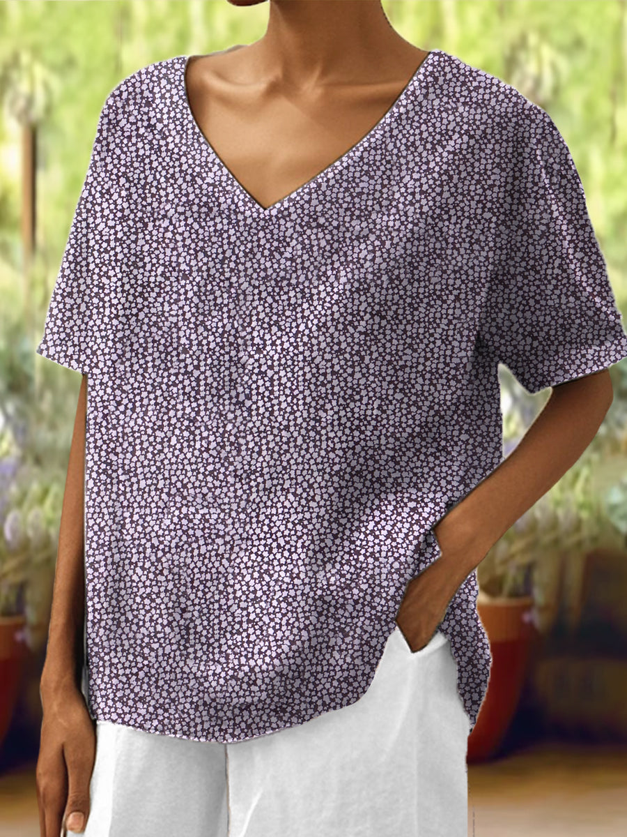 Lila Blumen Alzheimer Bewusstsein Unterstützung V-Ausschnitt Shirt für Damen